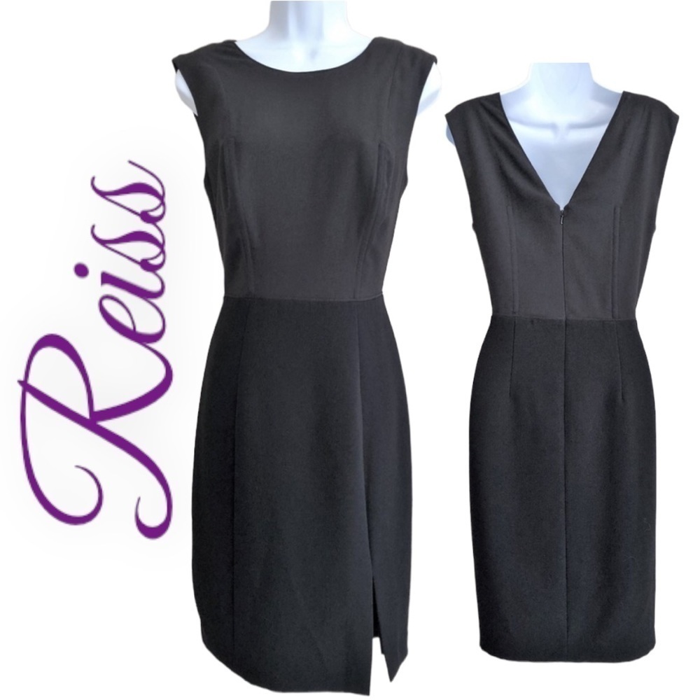 REISS Beech Black V-Back Sleeveless Sheath Dress, Size 10